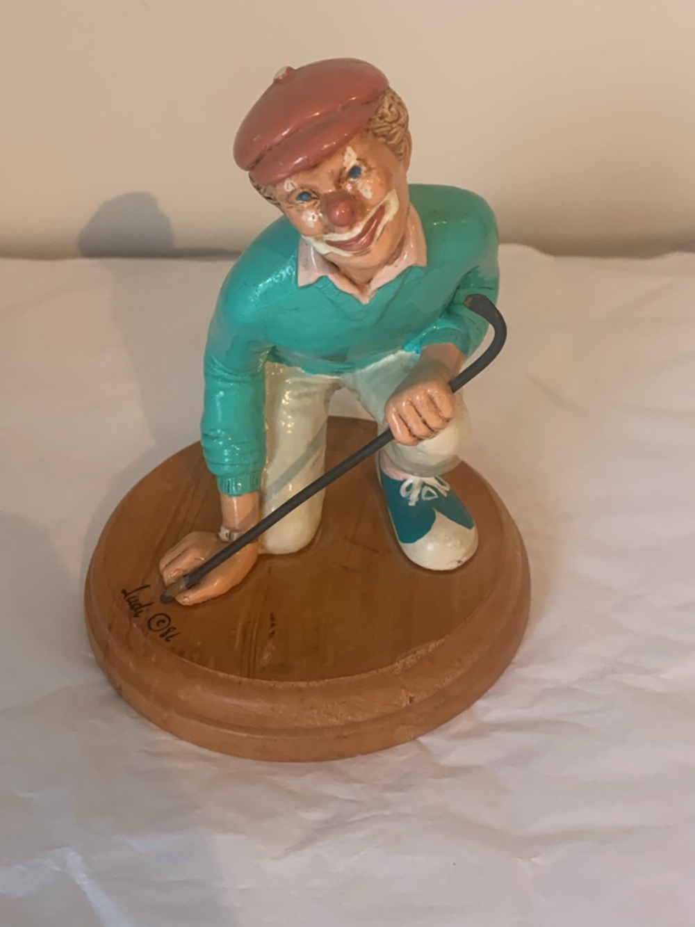 Judi’s Pastime Hand-Painted Clown Golfer Figurine - Teal and Pink